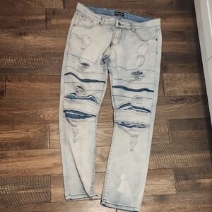 Black Blue Skinny Jeans with Modern Distressing